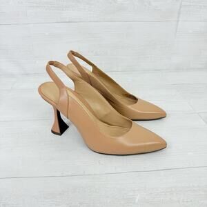 Vionic Adalena Slingback Leather Heels Pumps Womens 11 Pointed Toe Beige Neutral